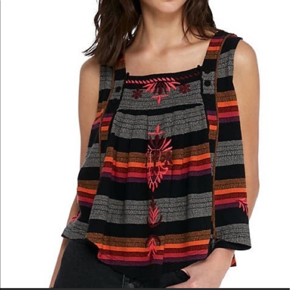 Free People Vintage Stripe Swing Black Combo Tank